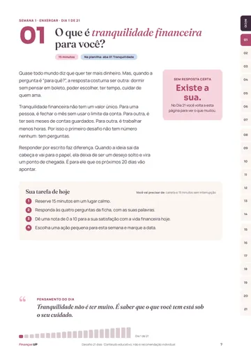 Página do Dia 1 do Desafio, com a leitura e a tarefa do dia