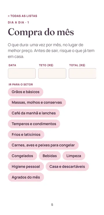 Lista Compra do mês do Kit Mercado, na versão para o celular
