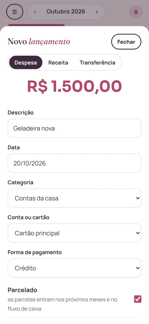 Tela Novo lançamento: geladeira nova de R$ 1.500, parcelada no cartão