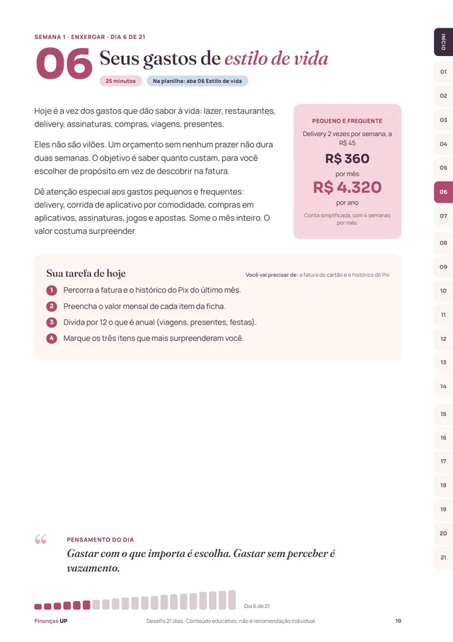 Página do Dia 6 do desafio, com leitura e tarefa