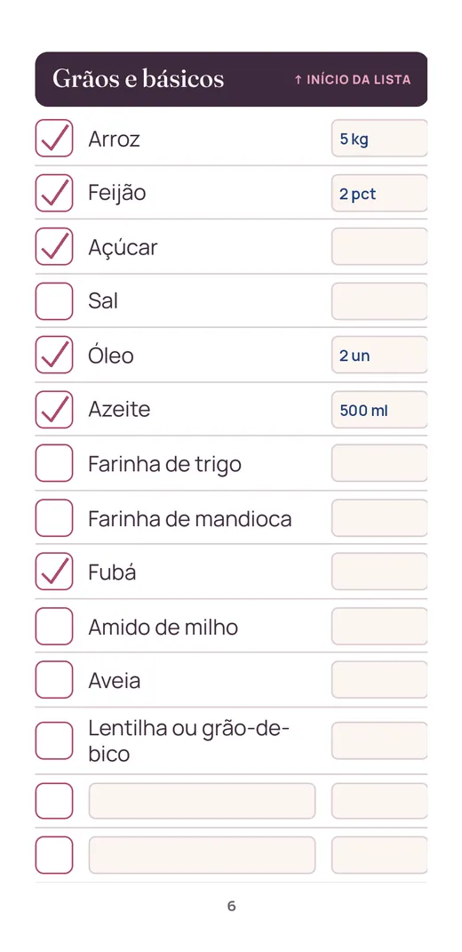 Lista de compras no celular, com itens marcados