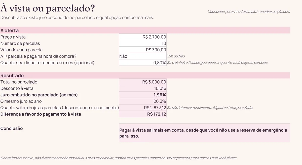 Simulador À vista ou parcelado, com o juro embutido na parcela